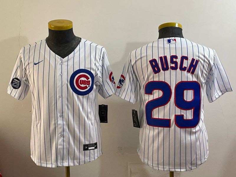 Youth Chicago Cubs #29 Busch White Stripe Game 2026 Nike MLB Jersey style 004